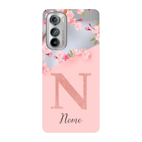 Capinha para Moto Edge 30 Anti Impacto Personalizada - Delicate Flowers Rosa com nome e inicial
