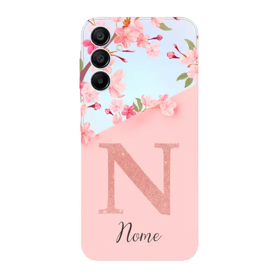 Capinha para Samsung A15 Anti Impacto Personalizada - Delicate Flowers Rosa com nome e inicial