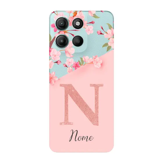 Capinha para Moto G15 Anti Impacto Personalizada - Delicate Flowers Rosa com nome e inicial