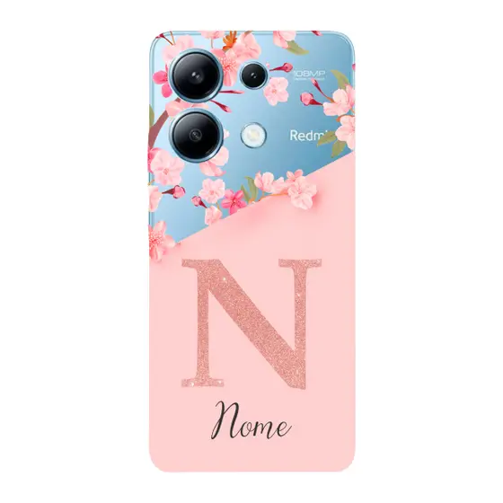 Capinha para Xiaomi RedMi Note 13 4G Anti Impacto Personalizada - Delicate Flowers Rosa com nome e inicial