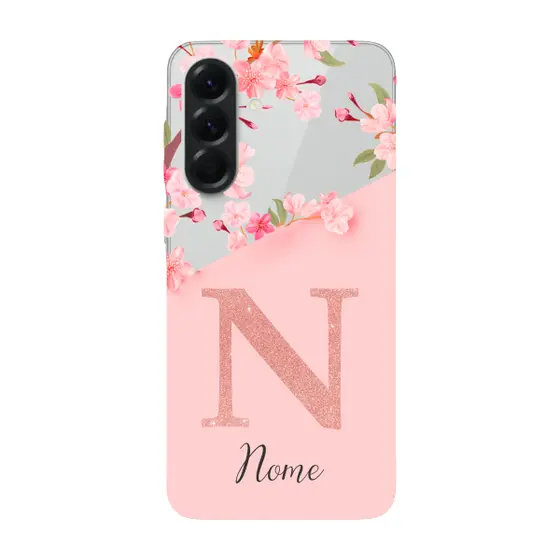 Capinha para Samsung A56 Anti Impacto Personalizada - Delicate Flowers Rosa com nome e inicial