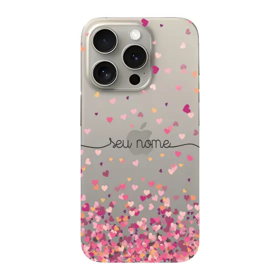 Capinha para iPhone 15 Pro Anti Impacto Personalizada - Chuva de corações rosa com nome