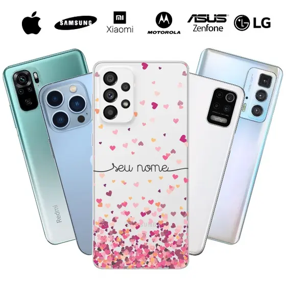 Capinha Capa Case Personalizada Chuva de corações rosa com nome - Disponível para Android e iPhone