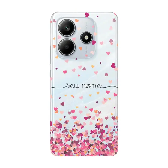 Capinha para Xiaomi RedMi Note 14 5G Anti Impacto Personalizada - Chuva de corações rosa com nome