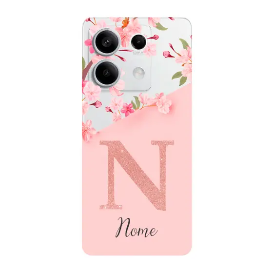 Capinha para Xiaomi RedMi Note 13 5G Anti Impacto Personalizada - Delicate Flowers Rosa com nome e inicial