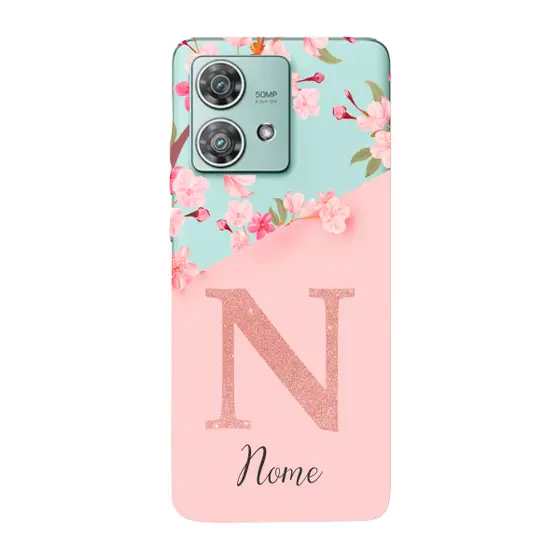 Capinha para Moto Edge 40 Neo Anti Impacto Personalizada - Delicate Flowers Rosa com nome e inicial