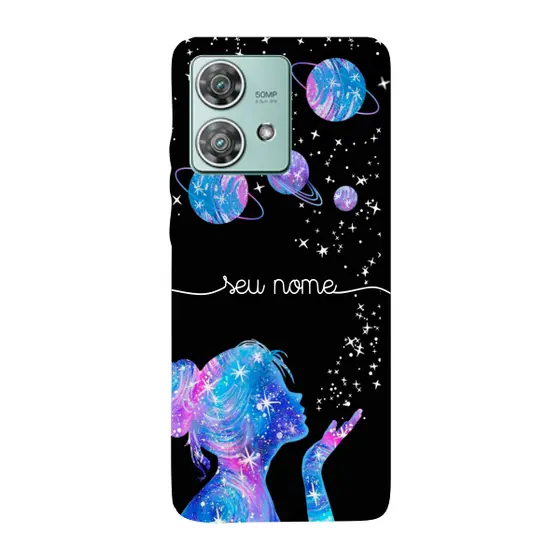Capinha para Moto Edge 40 Neo Anti Impacto Personalizada - Menina Universo com nome manuscrito