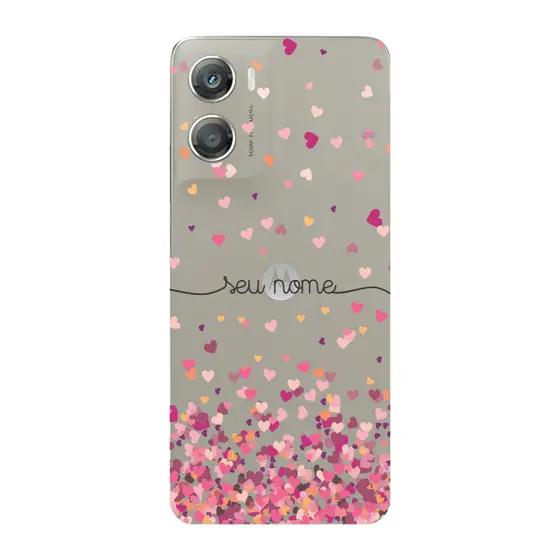 Capinha para Moto G06 Anti Impacto Personalizada - Chuva de corações rosa com nome