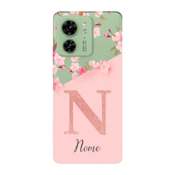Capinha para Moto Edge 40 Anti Impacto Personalizada - Delicate Flowers Rosa com nome e inicial