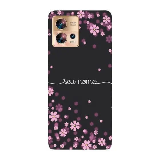Capinha para Moto Edge 30 Fusion Anti Impacto Personalizada - Flores Lilás com nome