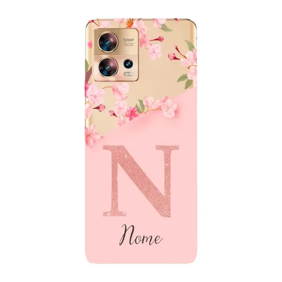 Capinha para Moto Edge 30 Fusion Anti Impacto Personalizada - Delicate Flowers Rosa com nome e inicial