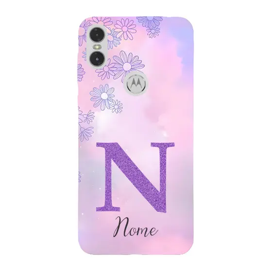 Capinha para Moto One Anti Impacto Personalizada - Delicate Flowers Lilás com nome