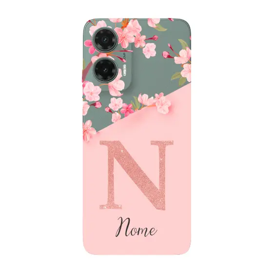Capinha para Moto G35 Anti Impacto Personalizada - Delicate Flowers Rosa com nome e inicial
