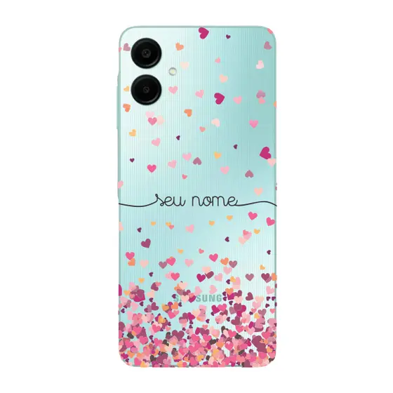 Capinha para Samsung A06 Anti Impacto Personalizada - Chuva de corações rosa com nome