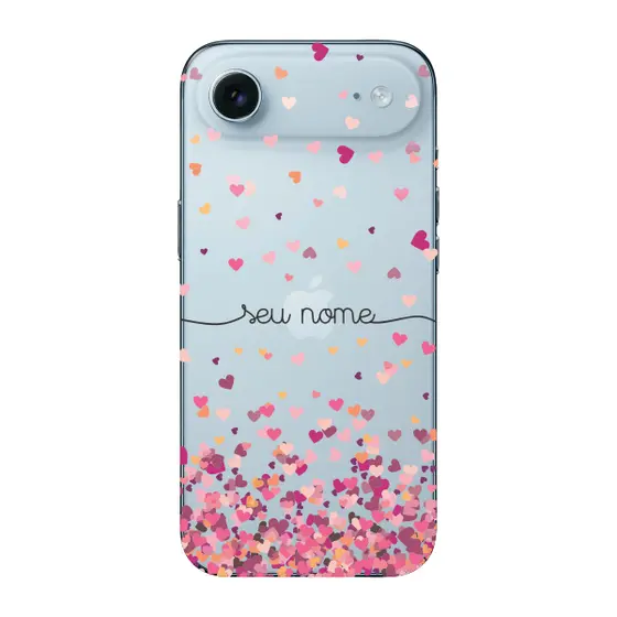 Capinha para iPhone Air Anti Impacto Personalizada - Chuva de corações rosa com nome