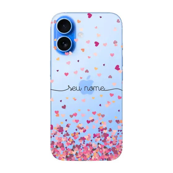 Capinha para iPhone 17 Anti Impacto Personalizada - Chuva de corações rosa com nome