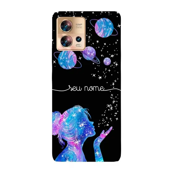 Capinha para Moto Edge 30 Fusion Anti Impacto Personalizada - Menina Universo com nome manuscrito