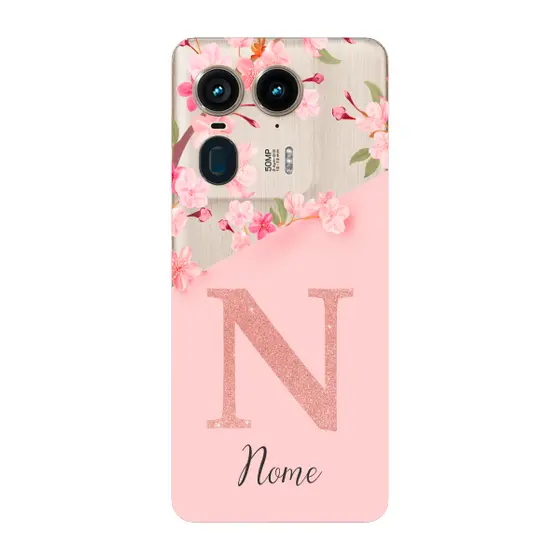 Capinha para Moto Edge 50 Ultra Anti Impacto Personalizada - Delicate Flowers Rosa com nome e inicial