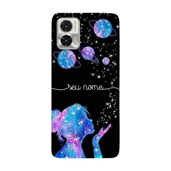 Capinha para Moto Edge 30 Neo Anti Impacto Personalizada - Menina Universo com nome manuscrito