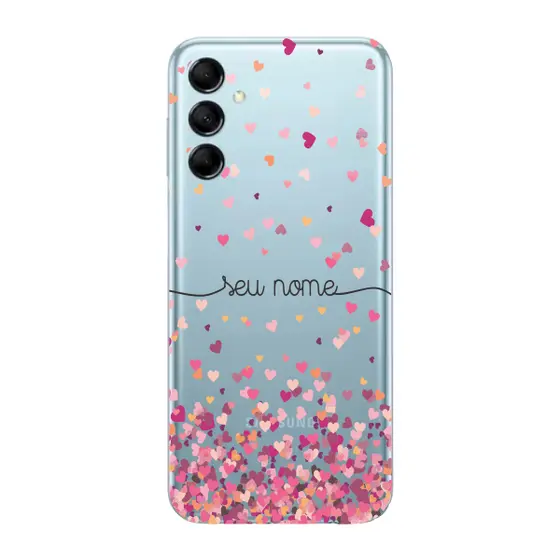 Capinha para Samsung M14 Anti Impacto Personalizada - Chuva de corações rosa com nome