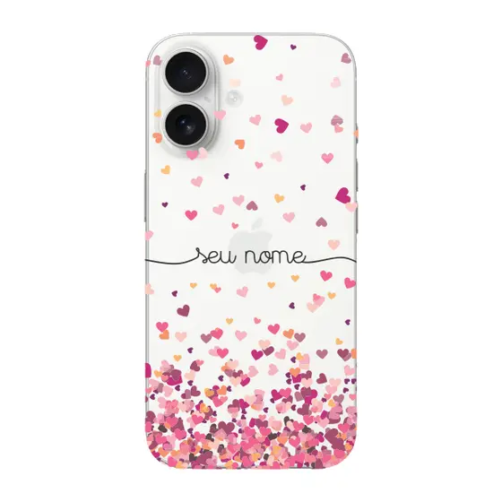 Capinha para iPhone 16 Anti Impacto Personalizada - Chuva de corações rosa com nome