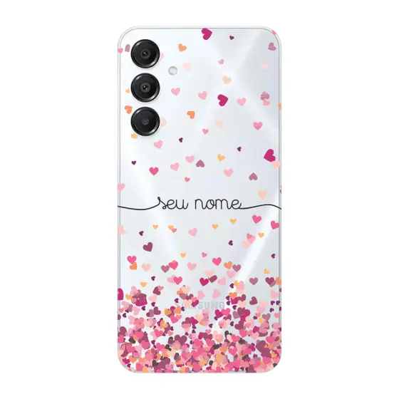Capinha para Samsung A26 Anti Impacto Personalizada - Chuva de corações rosa com nome