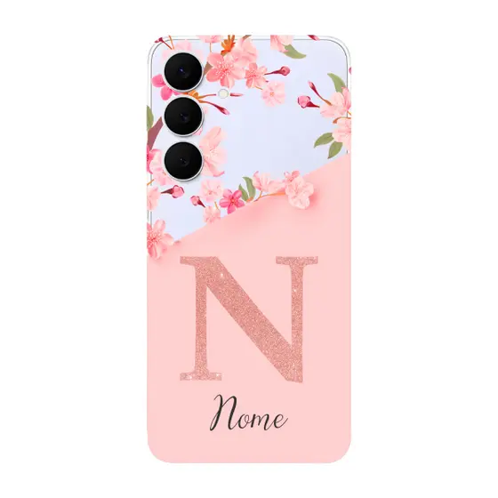 Capinha para Samsung S25 FE Anti Impacto Personalizada - Delicate Flowers Rosa com nome e inicial