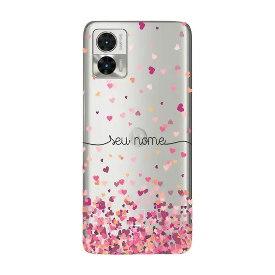 Capinha para Moto Edge 30 Neo Anti Impacto Personalizada - Chuva de corações rosa com nome