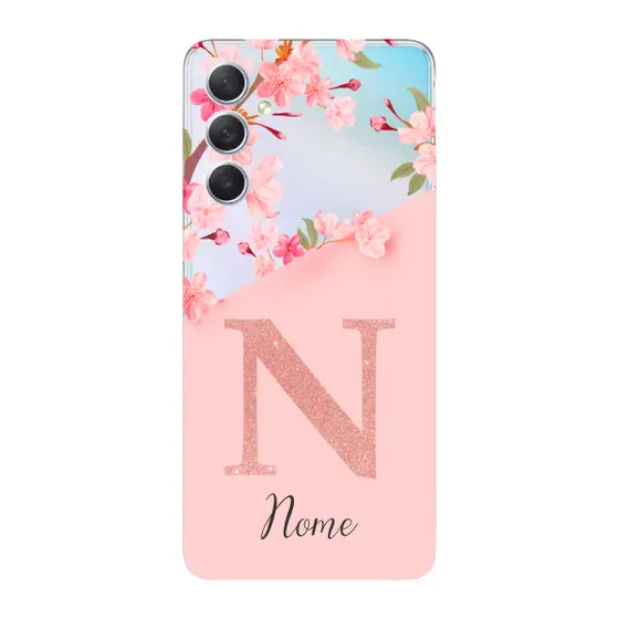 Capinha para Samsung M54 5G Anti Impacto Personalizada - Delicate Flowers Rosa com nome e inicial