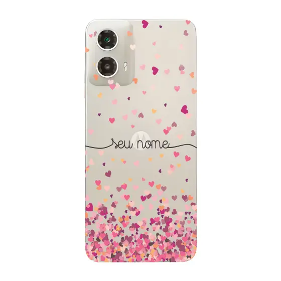 Capinha para Moto G34 Anti Impacto Personalizada - Chuva de corações rosa com nome