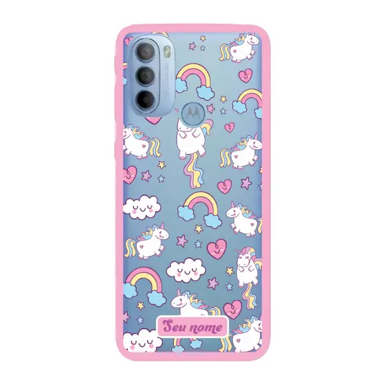 Capinha para Moto G31 Anti Impacto Personalizada - Unicórnio com nome e fundo transparente