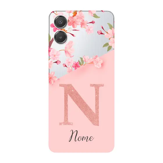 Capinha para Samsung A07 Anti Impacto Personalizada - Delicate Flowers Rosa com nome e inicial