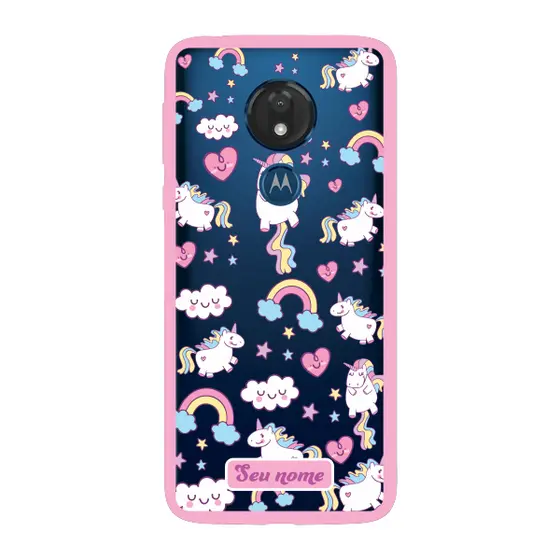 Capinha para Moto G7 Power Anti Impacto Personalizada - Unicórnio com nome e fundo transparente