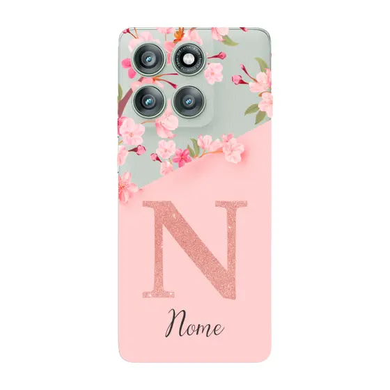 Capinha para Moto Edge 60 Pro Anti Impacto Personalizada - Delicate Flowers Rosa com nome e inicial