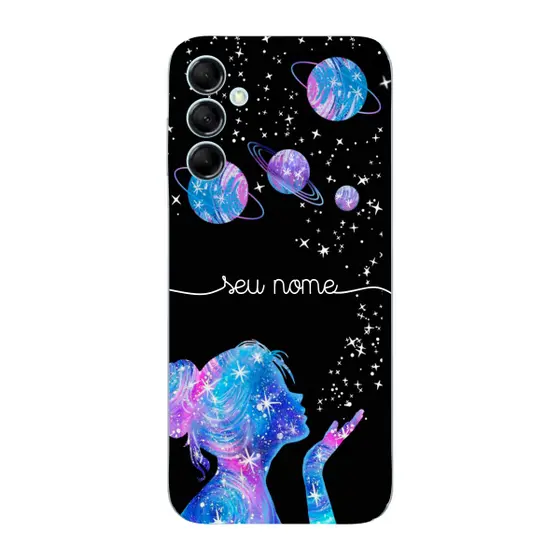 Capinha para Samsung M34 Anti Impacto Personalizada - Menina Universo com nome manuscrito