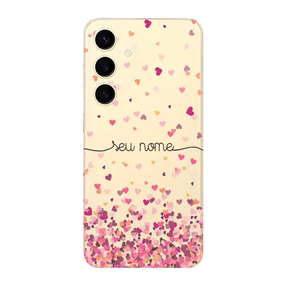 Capinha para Samsung S24 Anti Impacto Personalizada - Chuva de corações rosa com nome