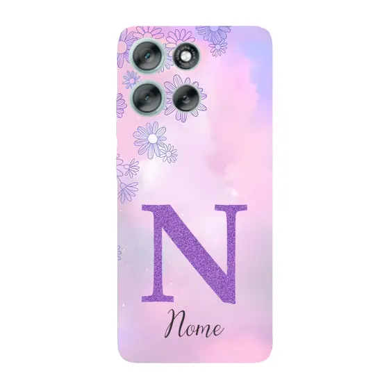 Capinha para Moto G56 Anti Impacto Personalizada - Delicate Flowers Lilás com nome e inicial
