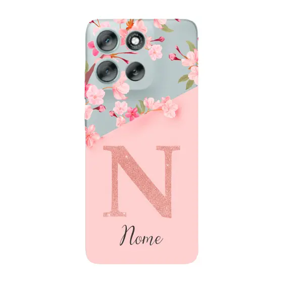 Capinha para Moto G56 Anti Impacto Personalizada - Delicate Flowers Rosa com nome e inicial