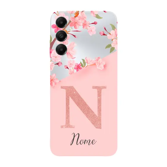 Capinha para Samsung A05s Anti Impacto Personalizada - Delicate Flowers Rosa com nome e inicial