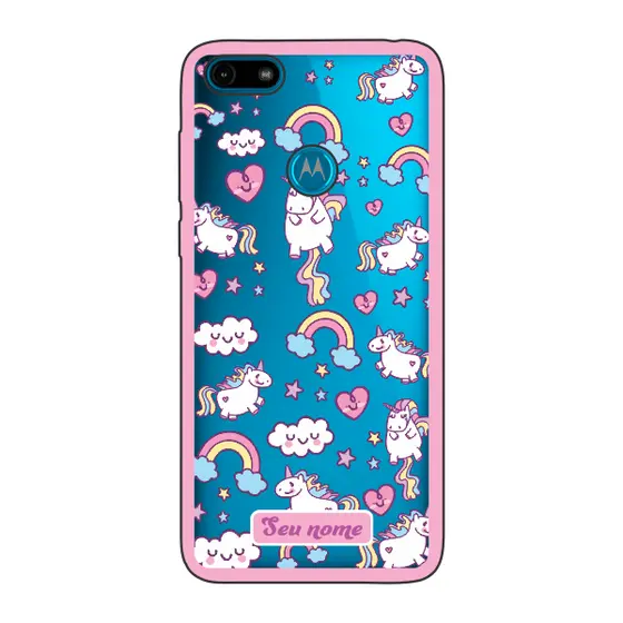 Capinha para Moto E6 Play Anti Impacto Personalizada - Unicórnio com nome e fundo transparente