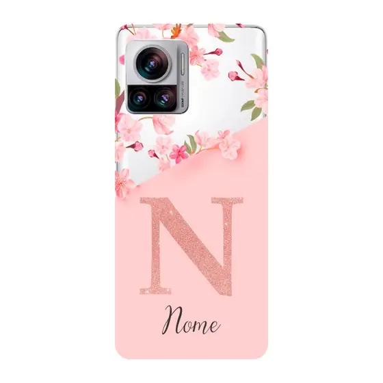 Capinha para Moto Edge 30 Ultra Anti Impacto Personalizada - Delicate Flowers Rosa com nome e inicial