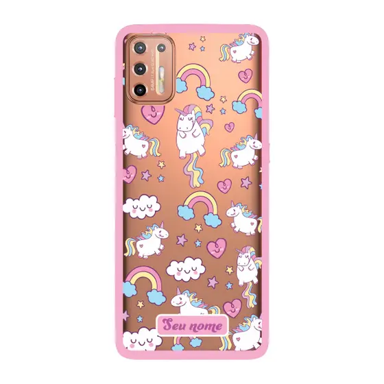 Capinha para Moto G9 Plus Anti Impacto Personalizada - Unicórnio com nome e fundo transparente