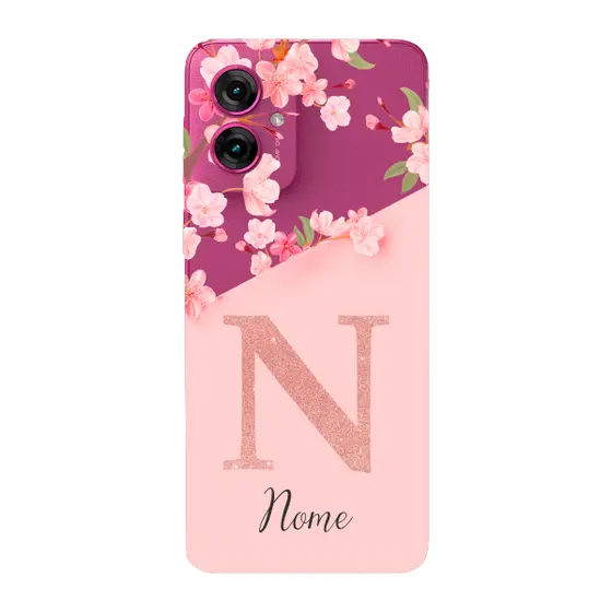 Capinha para Moto G55 Anti Impacto Personalizada - Delicate Flowers Rosa com nome e inicial