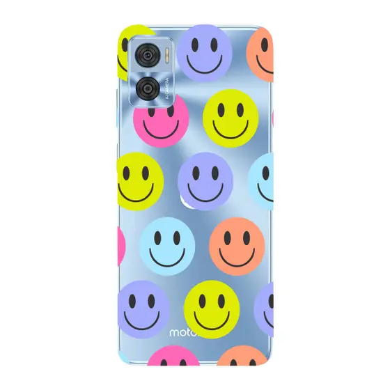 Capinha para Moto E22 Anti Impacto Personalizada - Smiles coloridos com fundo transparente