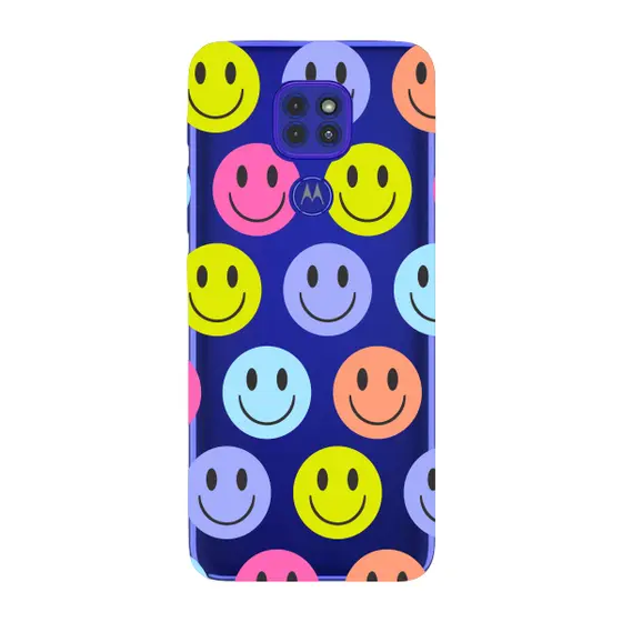 Capinha para Moto E7 Plus Anti Impacto Personalizada - Smiles coloridos com fundo transparente