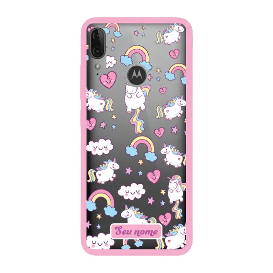Capinha para Moto E6 Plus Anti Impacto Personalizada - Unicórnio com nome e fundo transparente