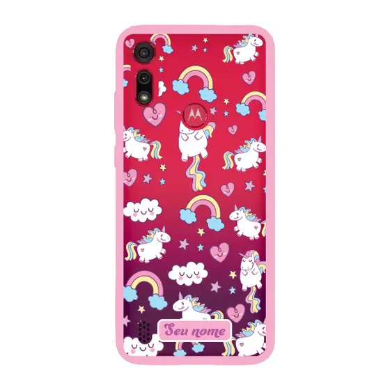 Capinha para Moto E6i Anti Impacto Personalizada - Unicórnio com nome e fundo transparente