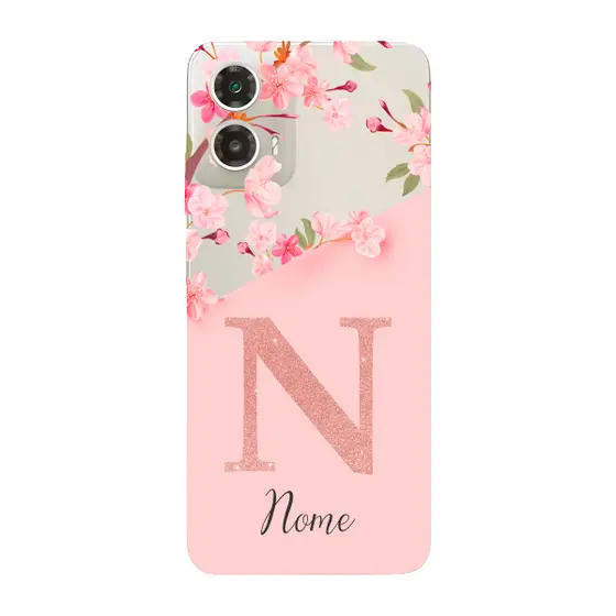 Capinha para Moto G34 Anti Impacto Personalizada - Delicate Flowers Rosa com nome e inicial