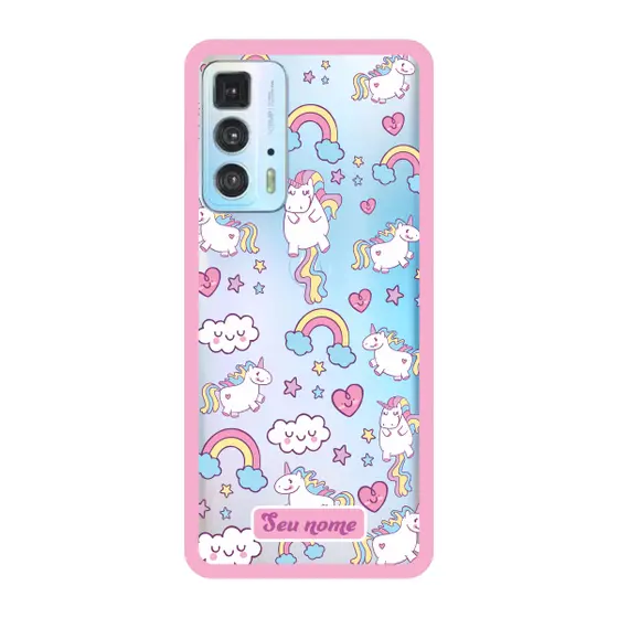 Capinha para Moto Edge 20 Pro Anti Impacto Personalizada - Unicórnio com nome e fundo transparente