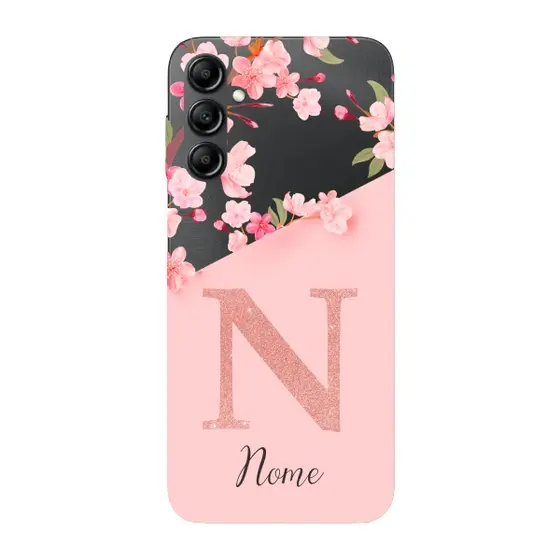 Capinha para Samsung A14 Anti Impacto Personalizada - Delicate Flowers Rosa com nome e inicial